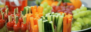 close up photo of healthy catering snacks like fruit and vegetables
