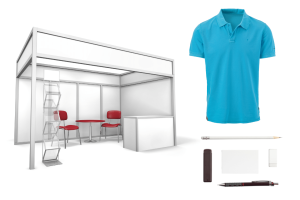exhibition stand, polo shirt and stationery