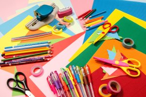 stationery items in different colours