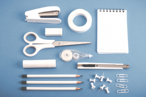 unbranded stationery items like scissors, staplers, pens and pads