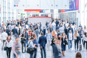 busy trade show exhibition in london